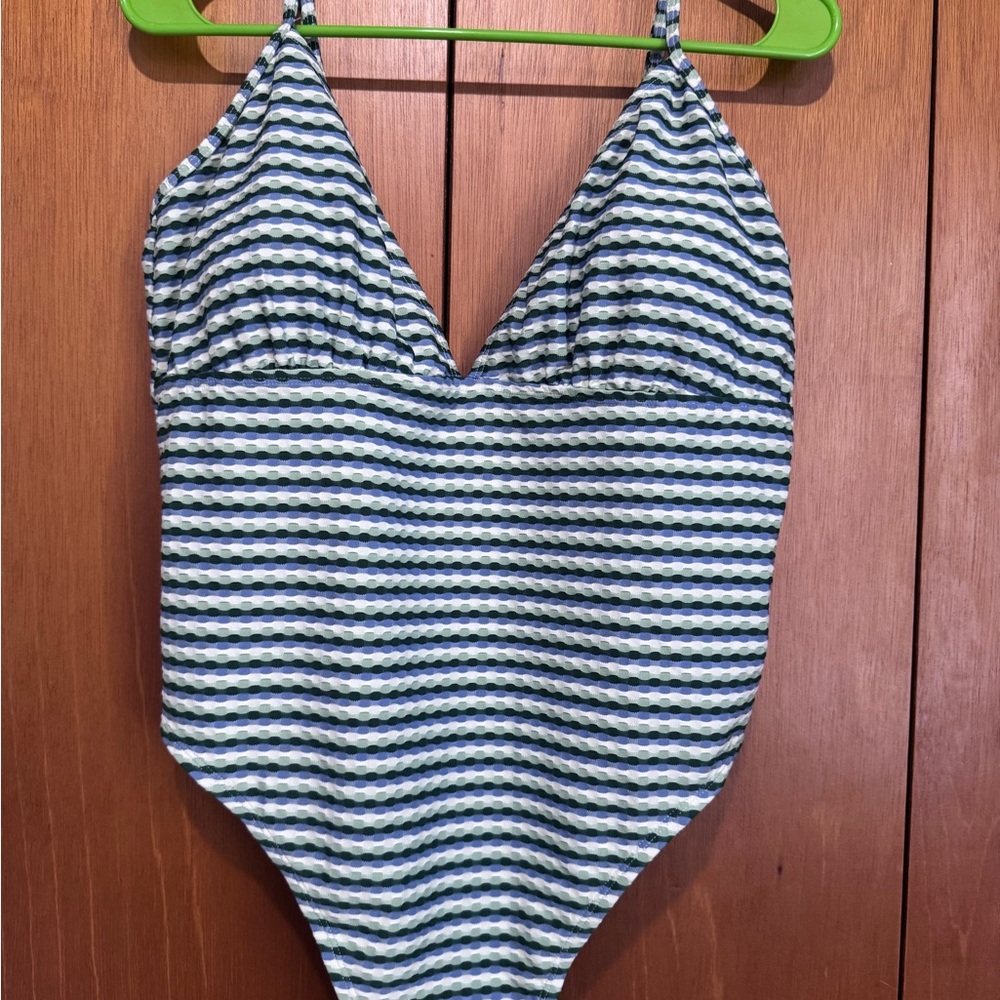 Shade & Shore Blue and White Striped One-Piece Swimsuit
